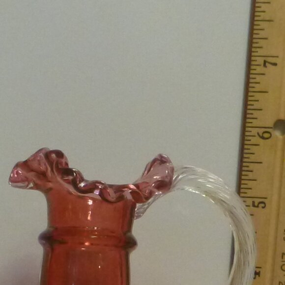 FENTON ART GLASS CRANBERRY DRAPERY RUFFELED EDGE PICHER - Picture 3 of 8